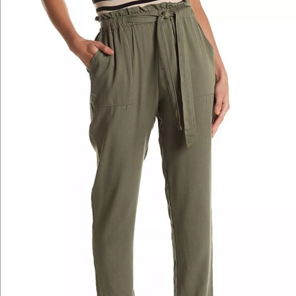 Xhiliration Khaki Green Paper Bag Pants